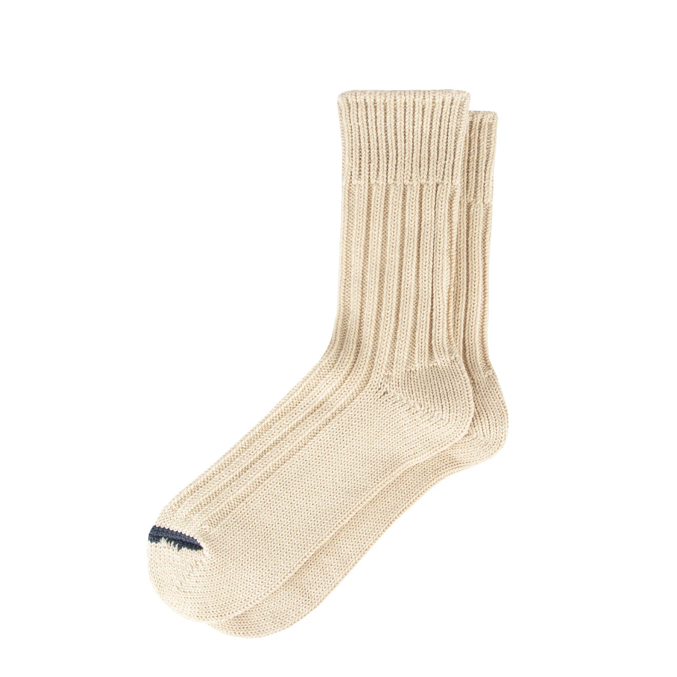 Rototo Chunky Ribbed Crew Socks Raw Beige / Dark Blue 1 Rototo Chunky Ribbed Crew Socks Raw Beige / Dark Blue