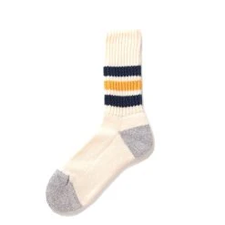 RoToTo Coarse Ribbed Oldschool Crew Socks Navy / Yellow