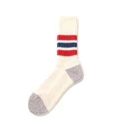 RoToTo Coarse Ribbed Oldschool Crew Socks Red / Blue