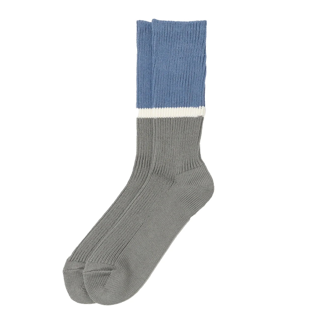 Rototo Bicolor Ribbed Crew Socks Light Blue / Dark Gray 1 Rototo Bicolor Ribbed Crew Socks Light Blue / Dark Gray