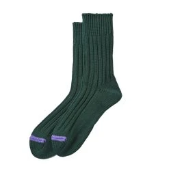 Rototo Chunky Ribbed Crew Socks Dark Green / Purple