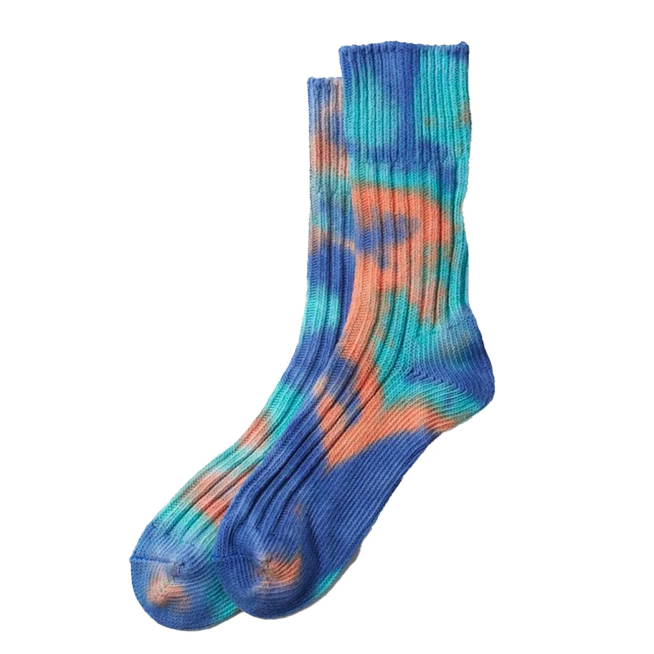 Rototo Chunky Ribbed Crew Socks Tie Blue / Orange / Turq 1 Rototo Chunky Ribbed Crew Socks Tie Blue / Orange / Turq