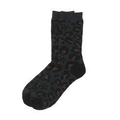 Rototo Pile Leopard Crew Socks Charcoal